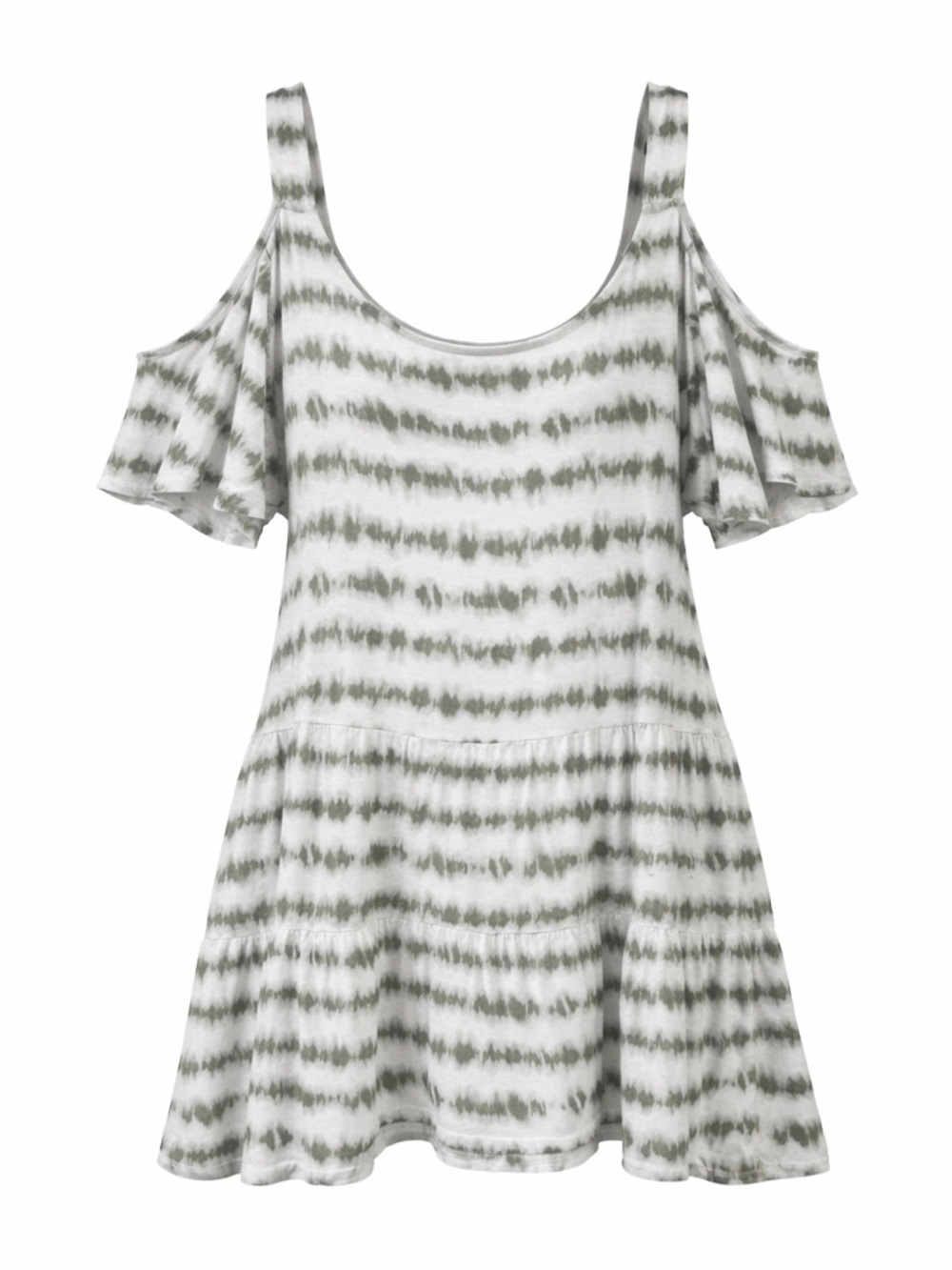 Lane Bryant Olive and White Tie-Dye Cold Shoulder Tunic